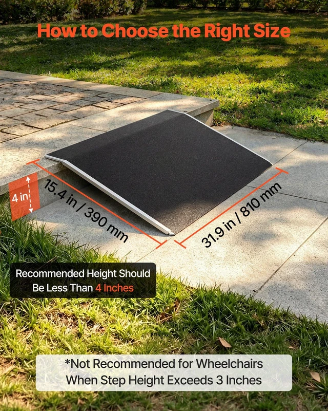 Alt view image 6 of 8 - VEVOR Threshold Ramp for Doorways, 31.9 x 15.4 in, Platform Aluminum Wheelchair Ramp, Non-Slip Door Threshold Ramps, 400 lbs Load Capacity, for Home Steps, Curbs, Wheelchairs, Walkers, Scooter, Carts