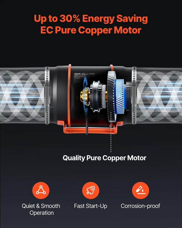 Alt view image 5 of 8 - VEVOR Inline Duct Fan Kit Carbon Filter, 807 CFM 8 inch EC Motor Exhaust Ventilation Fan with 10-Speed, PWM Controller, App Control, Timer, Cooling for Grow Tent, Indoor Gardening, Hydroponics