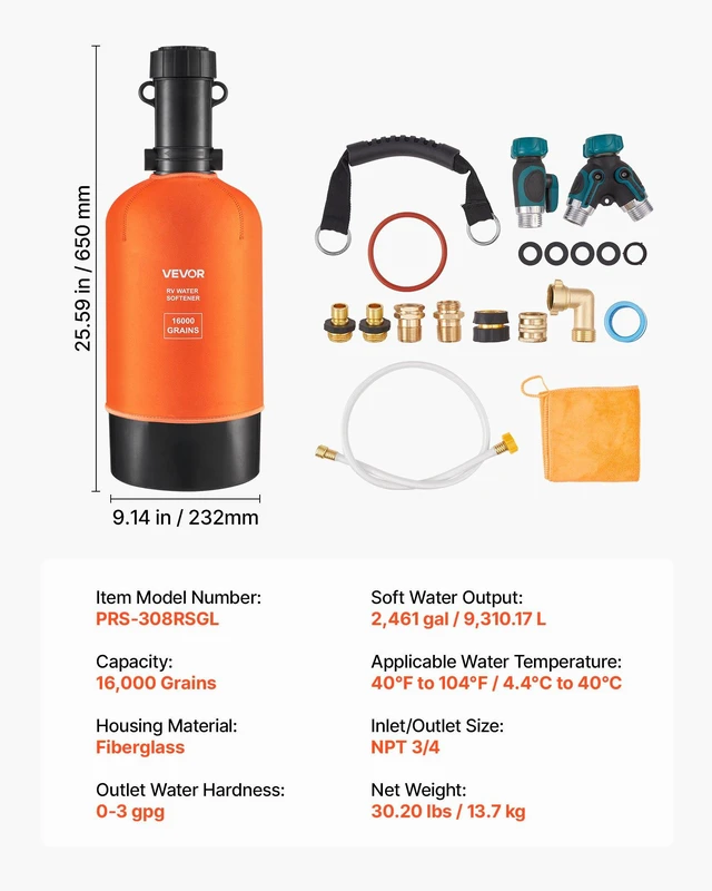 Alt view image 7 of 8 - VEVOR RV Water Softener, 16,000 Grain, Portable Water Softener with Filter System, NPT 3/4" Fittings, Food-Grade Resin, Quick Connect, for RVs, Trailers, Boats, Mobile Car Washing, Pressure Washing