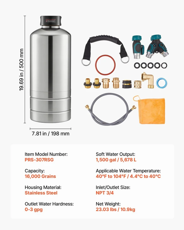 Alt view image 7 of 8 - VEVOR RV Water Softener, 16,000 Grain, Portable Water Softener with NPT 3/4" Fittings, Food-Grade Resin, Stainless Steel, Quick Connect, for RVs, Trailers, Boats, Mobile Car Washing, Pressure Washing