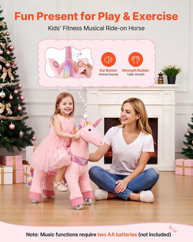 Alt view image 2 of 8 - VEVOR Ride On Horse, Riding Pink Unicorn Toys for Kids, No Battery Required, Smooth Wheels with Anti-Roll Stop Ring, Upgraded Raised Seat, Handles, Pedals, 110 lbs Max Load Capacity for Ages 3-8