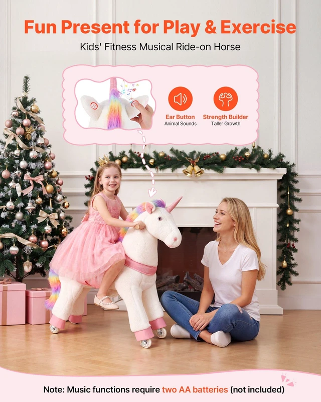 Alt view image 2 of 8 - VEVOR Ride On Horse, Riding Unicorn Toys for Kids, No Battery Required, Smooth Wheels with Anti-Roll Stop Ring, Upgraded Raised Seat, Handles, Sturdy Pedals, 176 lbs Max Load Capacity for Ages 6+