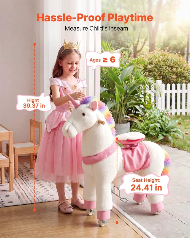 Alt view image 3 of 8 - VEVOR Ride On Horse, Riding Unicorn Toys for Kids, No Battery Required, Smooth Wheels with Anti-Roll Stop Ring, Upgraded Raised Seat, Handles, Sturdy Pedals, 176 lbs Max Load Capacity for Ages 6+