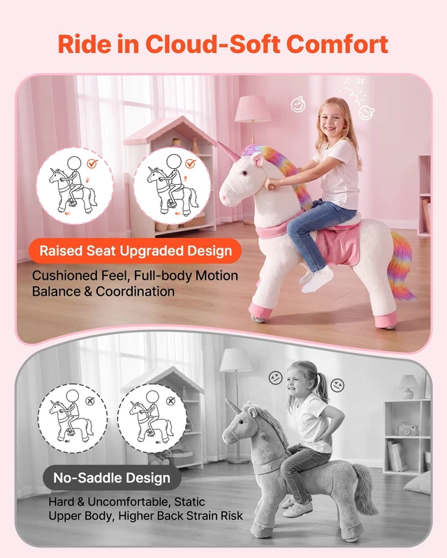 Alt view image 6 of 8 - VEVOR Ride On Horse, Riding Unicorn Toys for Kids, No Battery Required, Smooth Wheels with Anti-Roll Stop Ring, Upgraded Raised Seat, Handles, Sturdy Pedals, 176 lbs Max Load Capacity for Ages 6+