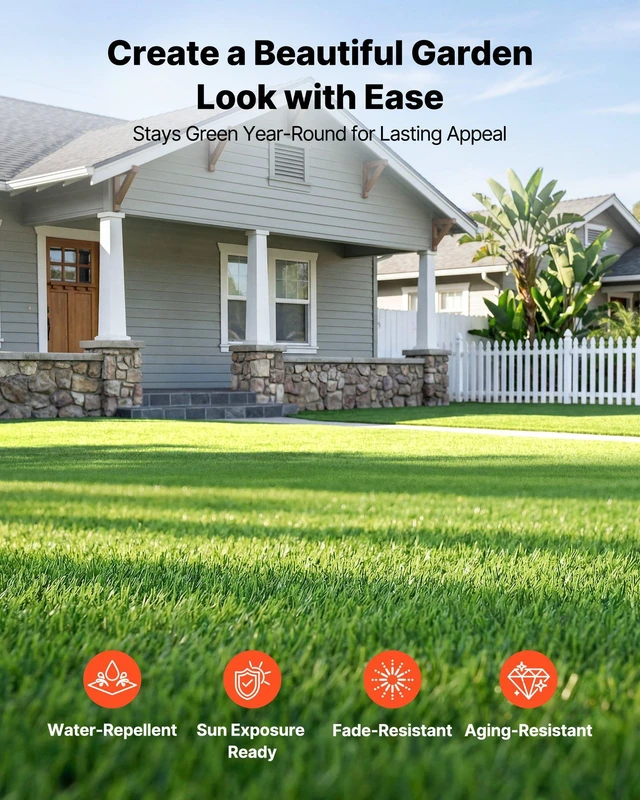 Alt view image 2 of 8 - VEVOR Artificial Grass, 10 x 6.5 ft Fake Grass Turf Rug, 1.38 in Pile Height Realistic Synthetic Lawn Carpet Roll Mat, Easy Clean Drainage Holes for Patio, Garden, Balcony, Outdoor Indoor Decor, Green