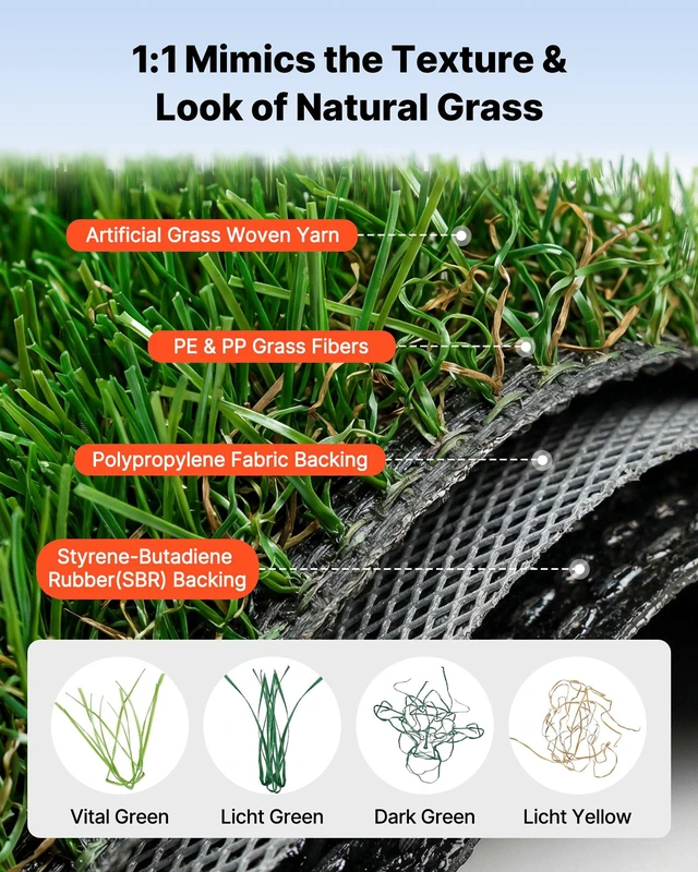Alt view image 3 of 8 - VEVOR Artificial Grass, 10 x 6.5 ft Fake Grass Turf Rug, 1.38 in Pile Height Realistic Synthetic Lawn Carpet Roll Mat, Easy Clean Drainage Holes for Patio, Garden, Balcony, Outdoor Indoor Decor, Green