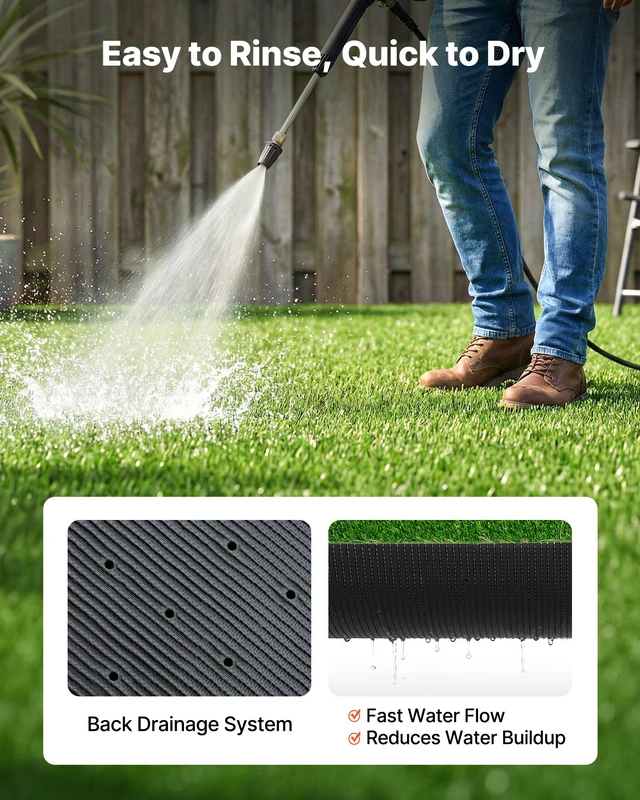 Alt view image 4 of 8 - VEVOR Artificial Grass, 10 x 6.5 ft Fake Grass Turf Rug, 1.38 in Pile Height Realistic Synthetic Lawn Carpet Roll Mat, Easy Clean Drainage Holes for Patio, Garden, Balcony, Outdoor Indoor Decor, Green