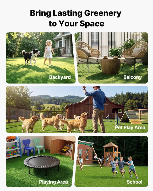 Alt view image 6 of 8 - VEVOR Artificial Grass, 10 x 6.5 ft Fake Grass Turf Rug, 1.38 in Pile Height Realistic Synthetic Lawn Carpet Roll Mat, Easy Clean Drainage Holes for Patio, Garden, Balcony, Outdoor Indoor Decor, Green