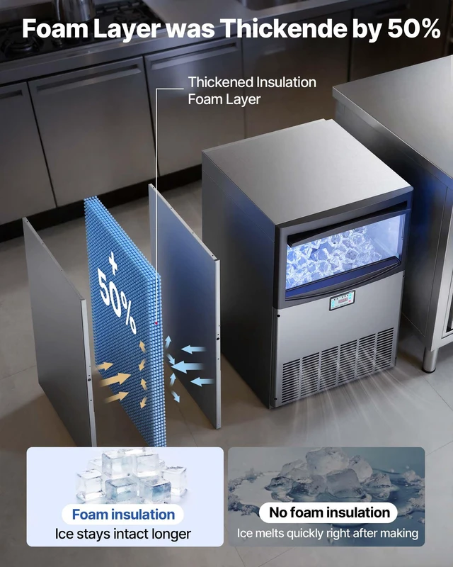 Alt view image 3 of 8 - VEVOR Commercial Ice Maker Machine, 200 lbs/24h with 50 lbs Storage Capacity, Built-in/Freestanding/Under Counter, Stainless Steel Ice Maker with LED Display & Self-Cleaning, for Home Bar Restaurant