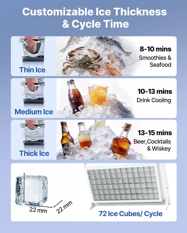 Alt view image 4 of 8 - VEVOR Commercial Ice Maker Machine, 200 lbs/24h with 50 lbs Storage Capacity, Built-in/Freestanding/Under Counter, Stainless Steel Ice Maker with LED Display & Self-Cleaning, for Home Bar Restaurant