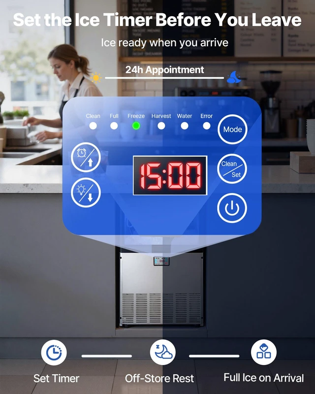 Alt view image 5 of 8 - VEVOR Commercial Ice Maker Machine, 200 lbs/24h with 50 lbs Storage Capacity, Built-in/Freestanding/Under Counter, Stainless Steel Ice Maker with LED Display & Self-Cleaning, for Home Bar Restaurant