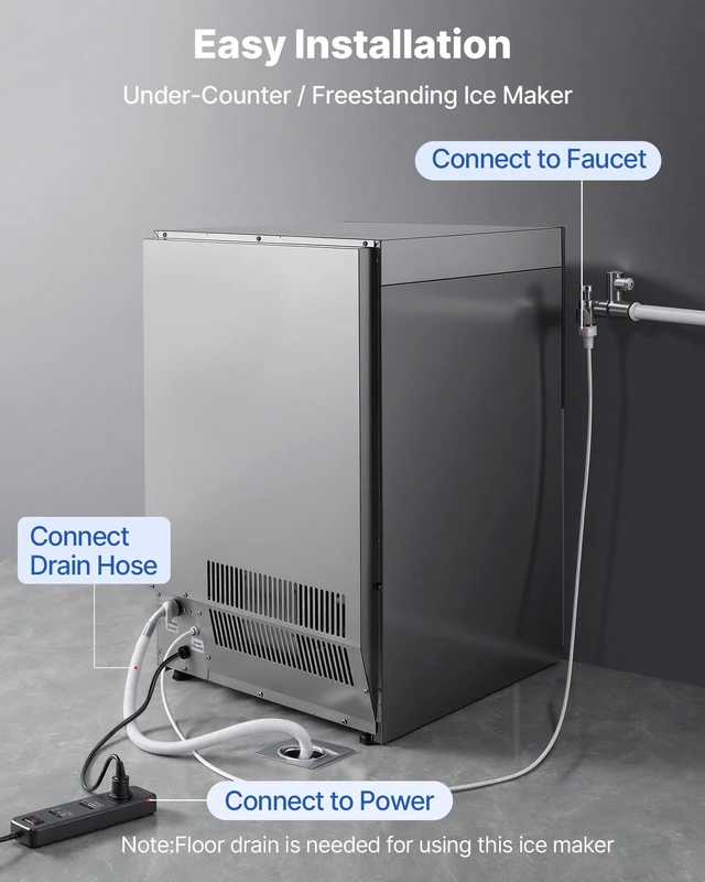 Alt view image 6 of 8 - VEVOR Commercial Ice Maker Machine, 200 lbs/24h with 50 lbs Storage Capacity, Built-in/Freestanding/Under Counter, Stainless Steel Ice Maker with LED Display & Self-Cleaning, for Home Bar Restaurant