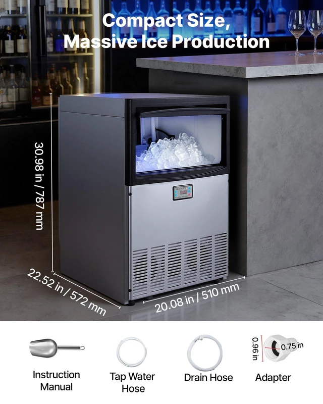 Alt view image 7 of 8 - VEVOR Commercial Ice Maker Machine, 200 lbs/24h with 50 lbs Storage Capacity, Built-in/Freestanding/Under Counter, Stainless Steel Ice Maker with LED Display & Self-Cleaning, for Home Bar Restaurant