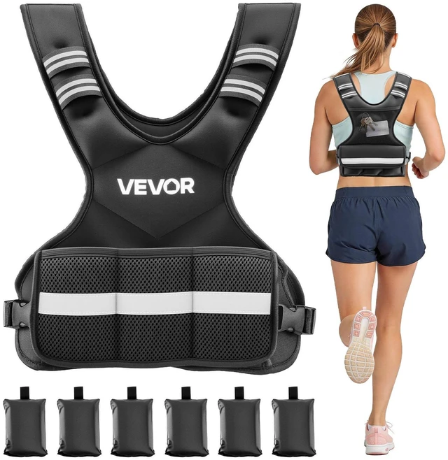 Main image of VEVOR Adjustable Weighted Vest, 4-10 lbs Comfortable X-Shape Body Weight Vest Set with 6 Weight Packs and Reflective Stripe, for Men Women, Workout Equipment for Strength Training Running Jogging