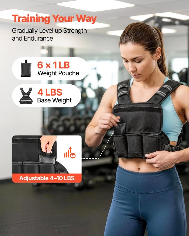 Alt view image 2 of 8 - VEVOR Adjustable Weighted Vest, 4-10 lbs Comfortable X-Shape Body Weight Vest Set with 6 Weight Packs and Reflective Stripe, for Men Women, Workout Equipment for Strength Training Running Jogging