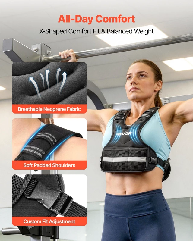 Alt view image 3 of 8 - VEVOR Adjustable Weighted Vest, 4-10 lbs Comfortable X-Shape Body Weight Vest Set with 6 Weight Packs and Reflective Stripe, for Men Women, Workout Equipment for Strength Training Running Jogging