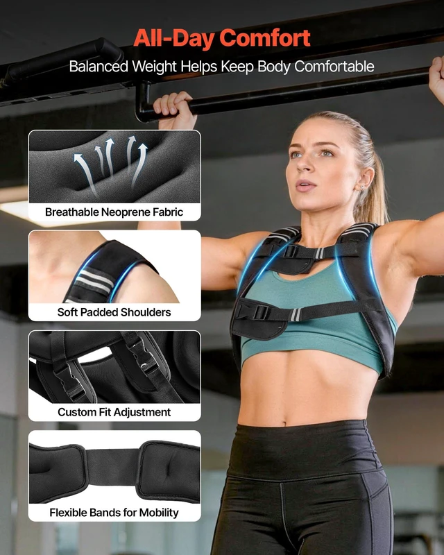 Alt view image 3 of 8 - VEVOR Weighted Vest, 25 lbs Body Weight Vest for Men Women, with Reflective Stripe, Adjustable Buckle, Workout Equipment for Strength Training, Running, Jogging, Fitness, Muscle Building, Weight Loss