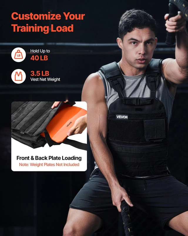 Alt view image 2 of 8 - VEVOR Weighted Vest, Body Weight Vest with Shoulder Pad, and Reflective Stripe, Exercise Set for Men Women, Workout Equipment for Strength Training, Running, Jogging, Fitness, Muscle Building