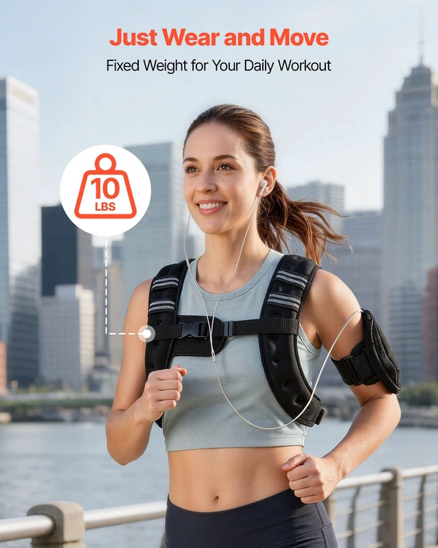 Alt view image 2 of 8 - VEVOR Weighted Vest, 10 lbs Body Weight Vest for Men Women, with Reflective Stripe, Adjustable Buckle, Workout Equipment for Strength Training, Running, Jogging, Fitness, Muscle Building, Weight Loss