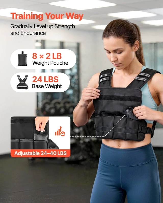 Alt view image 2 of 8 - VEVOR Adjustable Weighted Vest, 24-40 lbs Comfortable X-Shape Body Weight Vest Set with 8 Weight Packs and Reflective Stripe, for Men Women, Workout Equipment for Strength Training Running Jogging