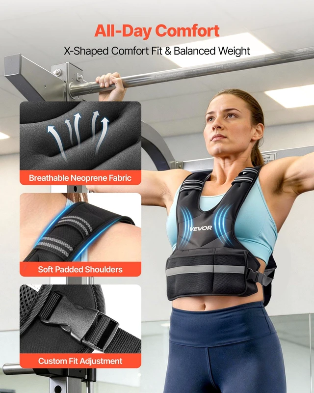 Alt view image 3 of 8 - VEVOR Adjustable Weighted Vest, 24-40 lbs Comfortable X-Shape Body Weight Vest Set with 8 Weight Packs and Reflective Stripe, for Men Women, Workout Equipment for Strength Training Running Jogging