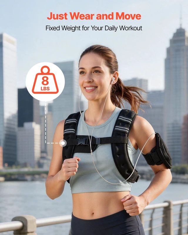 Alt view image 2 of 8 - VEVOR Weighted Vest, 8 lbs Body Weight Vest for Men Women, with Reflective Stripe, Adjustable Buckle, Workout Equipment for Strength Training, Running, Jogging, Fitness, Muscle Building, Weight Loss