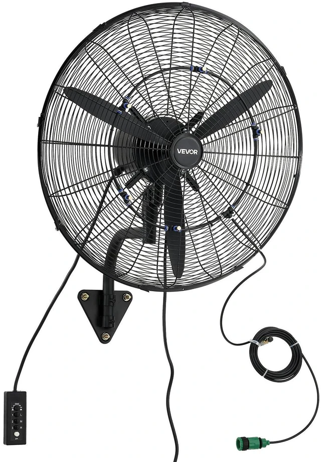 Main image of VEVOR Wall Mount Fan, 24 in Wall Mounted Hanging Fan with Oscillating & Mist, IP44-rated, 3-Speed, Powerful Air Reach, Mechanical Control, Long Airflow for Industry, Commercial, Garage, Workshop