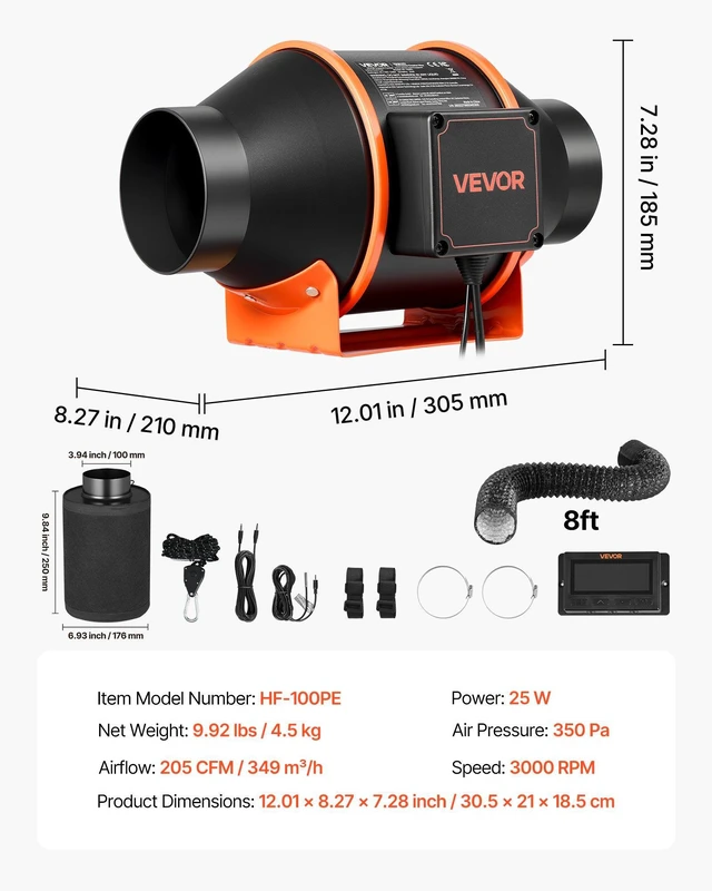 Alt view image 7 of 8 - VEVOR Inline Duct Fan Kit Carbon Filter, 205 CFM 4 inch EC Motor Exhaust Ventilation Fan with 10-Speed, PWM Controller, App Control, Timer, Cooling System for Grow Tent, Indoor Gardening, Hydroponics