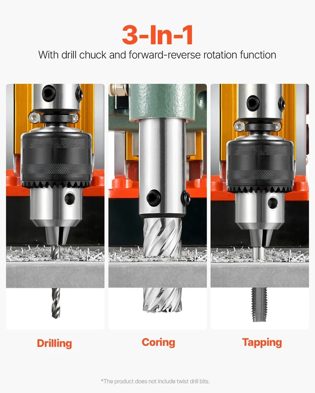 Alt view image 3 of 8 - VEVOR Magnetic Drill, 1450W Motor 2 in Coring Diameter, 2922 lbf Magnetic Force, Portable Electric Mag Drill Press with 6 Coring Bits, Variable Speed, Drilling Machine for Metal Surface, Industrial