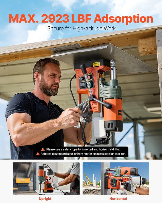 Alt view image 5 of 8 - VEVOR Magnetic Drill, 1450W Motor 2 in Coring Diameter, 2922 lbf Magnetic Force, Portable Electric Mag Drill Press with 6 Coring Bits, Variable Speed, Drilling Machine for Metal Surface, Industrial