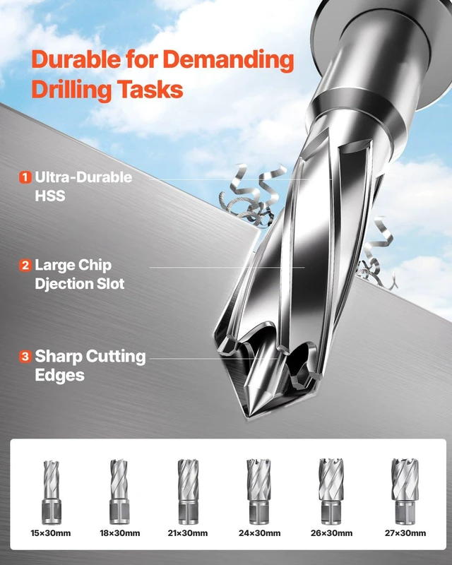 Alt view image 4 of 8 - VEVOR Magnetic Drill, 1450W Motor 2 in Coring Diameter, 2922 lbf Magnetic Force, Portable Electric Mag Drill Press with 6 Coring Bits, Variable Speed, Drilling Machine for Metal Surface, Industrial