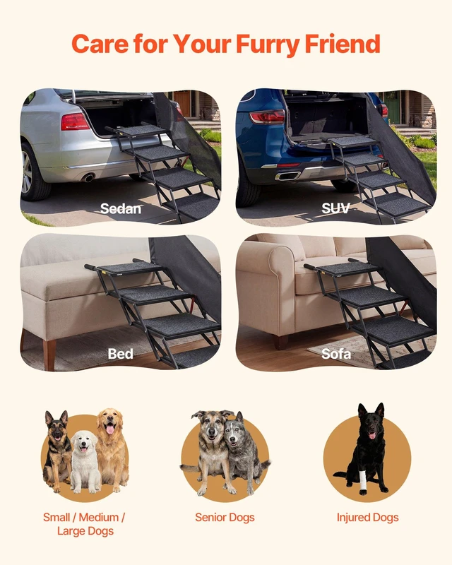 Alt view image 6 of 8 - VEVOR Dog Stairs for Car, 4 Steps Extra Wide Foldable Dog Ramp for Large Dogs with Non-Slip Rug Surface, Portable Lightweight Pet Ladder for Car, SUV, Truck, High Beds, Sofas, Support up to 400 lbs
