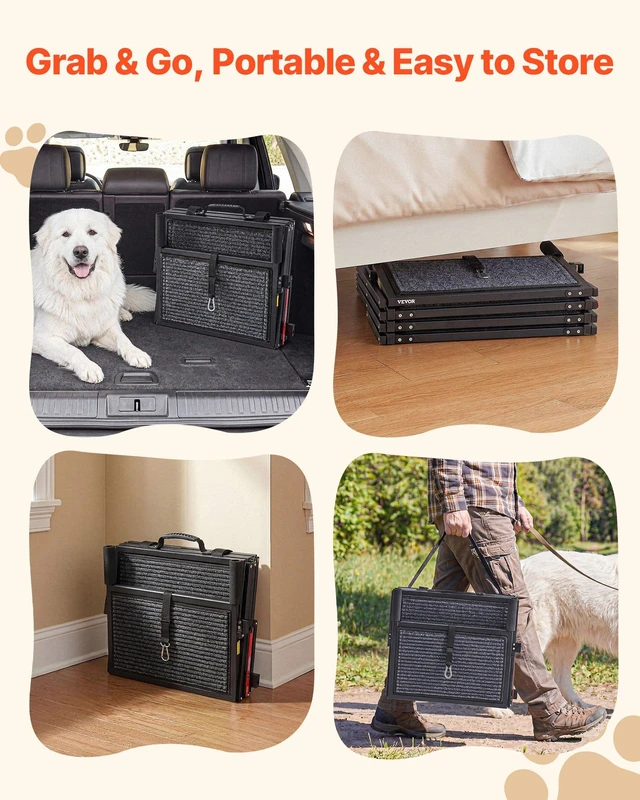 Alt view image 5 of 8 - VEVOR Dog Stairs for Car, 4 Steps Extra Wide Foldable Dog Ramp for Large Dogs with Non-Slip Rug Surface, Portable Lightweight Pet Ladder for Car, SUV, Truck, High Beds, Sofas, Support up to 400 lbs