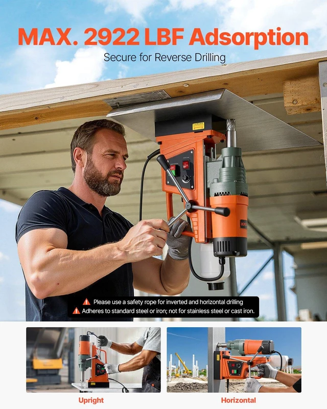 Alt view image 5 of 8 - VEVOR Magnetic Drill, 1550W Motor 2 in Coring Diameter, 2922 lbf Magnetic Force, 0-550 RPM Variable Speed, Portable Electric Mag Drill Press Drilling Machine for Metal Surface, Home Improvement