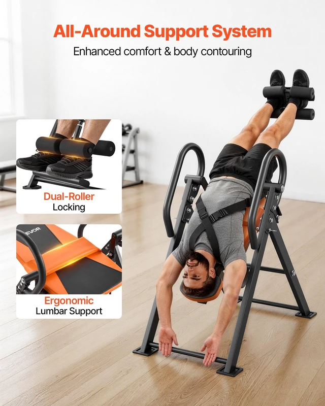 Alt view image 4 of 8 - VEVOR Inversion Table, 300 lbs Capacity Heavy Duty Back Inverter Stretcher, Inverted Table with Dual-Roller Locking, Decompression Tables for Shoulders, Neck, Back, Multi-Angle Adjustable Tether Strap