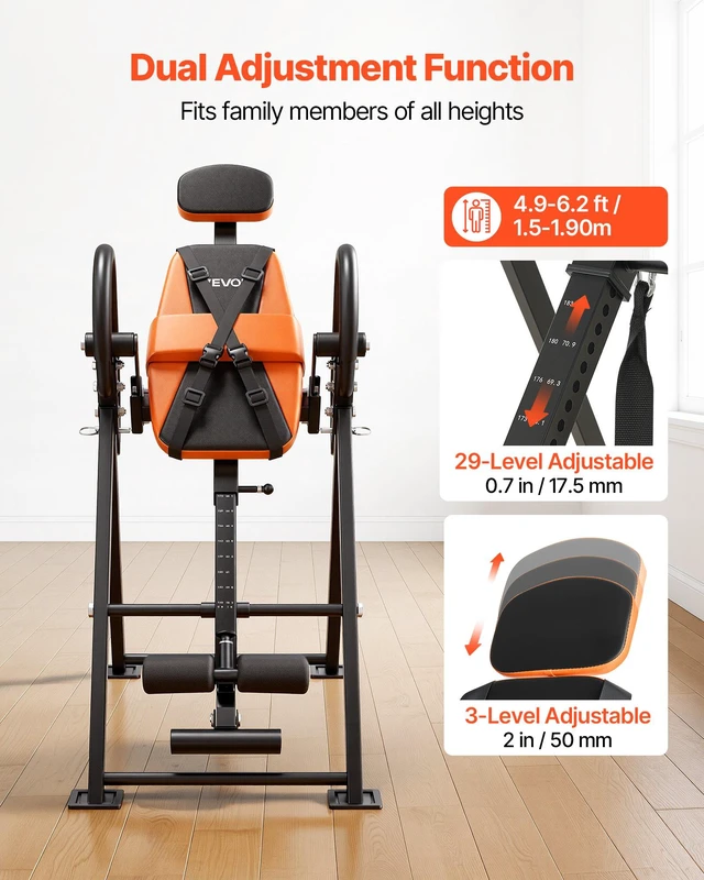 Alt view image 7 of 8 - VEVOR Inversion Table, 300 lbs Capacity Heavy Duty Back Inverter Stretcher, Inverted Table with Dual-Roller Locking, Decompression Tables for Shoulders, Neck, Back, Multi-Angle Adjustable Tether Strap