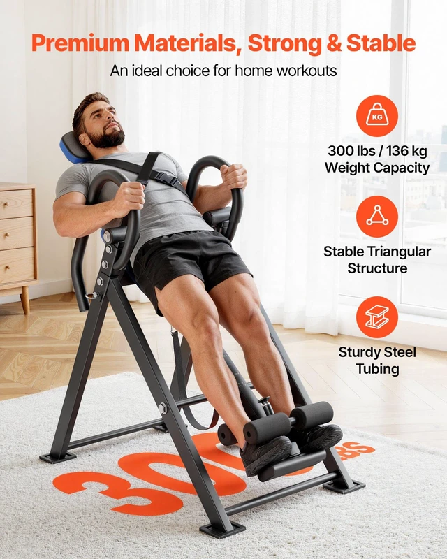 Alt view image 2 of 8 - VEVOR Inversion Table, 300 lbs Capacity Heavy Duty Back Inverter Stretcher, Inverted Table with Dual-Roller Locking, Decompression Tables for Shoulders, Neck, Back, Multi-Angle Adjustable Tether Strap