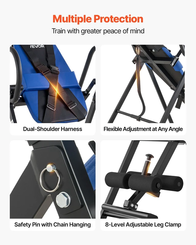 Alt view image 5 of 8 - VEVOR Inversion Table, 300 lbs Capacity Heavy Duty Back Inverter Stretcher, Inverted Table with Dual-Roller Locking, Decompression Tables for Shoulders, Neck, Back, Multi-Angle Adjustable Tether Strap