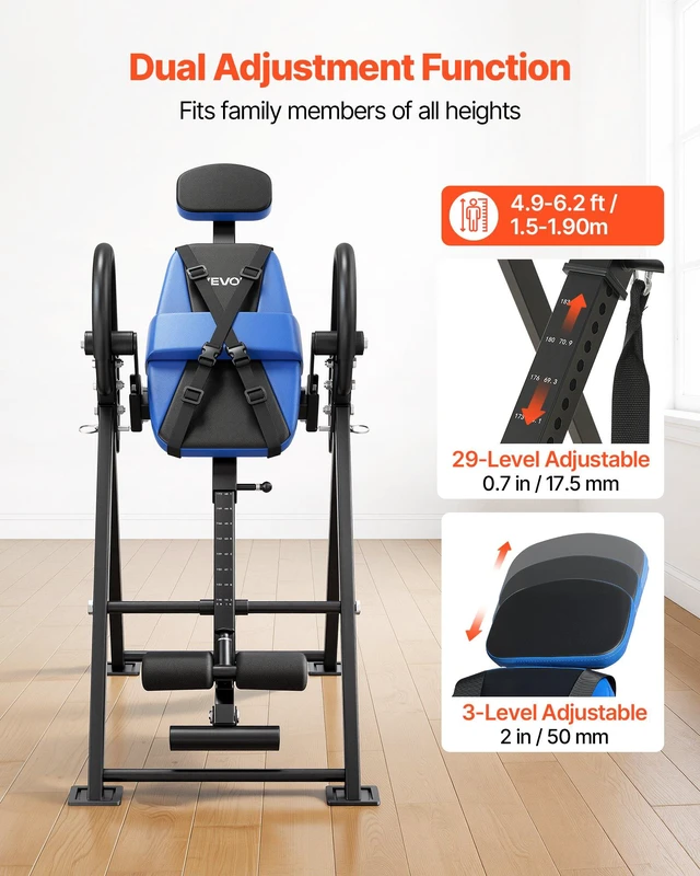 Alt view image 7 of 8 - VEVOR Inversion Table, 300 lbs Capacity Heavy Duty Back Inverter Stretcher, Inverted Table with Dual-Roller Locking, Decompression Tables for Shoulders, Neck, Back, Multi-Angle Adjustable Tether Strap