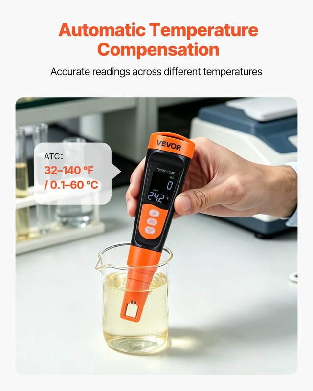 Alt view image 3 of 8 - VEVOR TDS Meter, 0-9990 ppm Measuring Range, EC (Conductivity) /TDS (ppm) Multi-Parameter Measurement, Digital Water Tester with ATC, Clear VA Display Screen, for Drinking Water Quality Testing