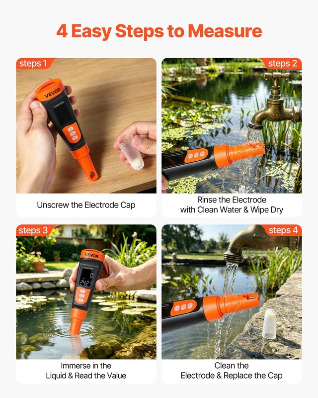 Alt view image 5 of 8 - VEVOR TDS Meter, 0-9990 ppm Measuring Range, EC (Conductivity) /TDS (ppm) Multi-Parameter Measurement, Digital Water Tester with ATC, Clear VA Display Screen, for Drinking Water Quality Testing