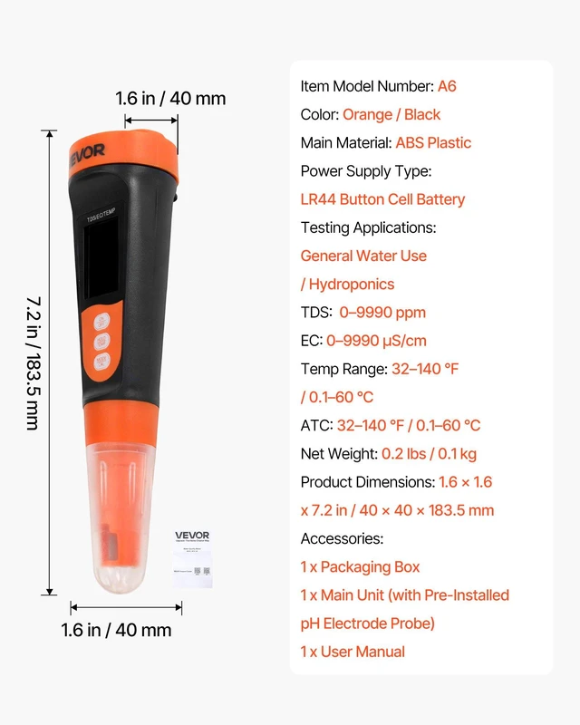 Alt view image 7 of 8 - VEVOR TDS Meter, 0-9990 ppm Measuring Range, EC (Conductivity) /TDS (ppm) Multi-Parameter Measurement, Digital Water Tester with ATC, Clear VA Display Screen, for Drinking Water Quality Testing