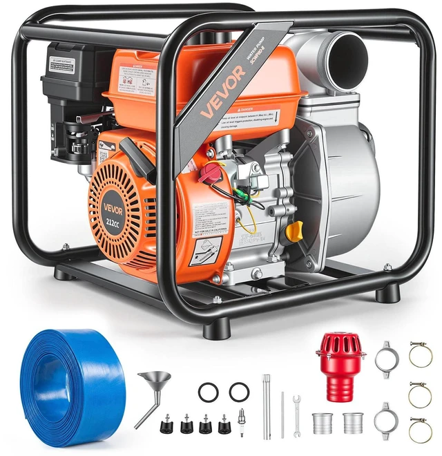 Main image of VEVOR Gas Powered Water Pump, 3 in, 242 GPM 7HP Semi Trash Water Transfer Pump Portable, Gasoline Engine with 25 ft Discharge Hose, Heavy Duty Frame, Cast Iron Impeller, for Irrigation, Ponds, Pools