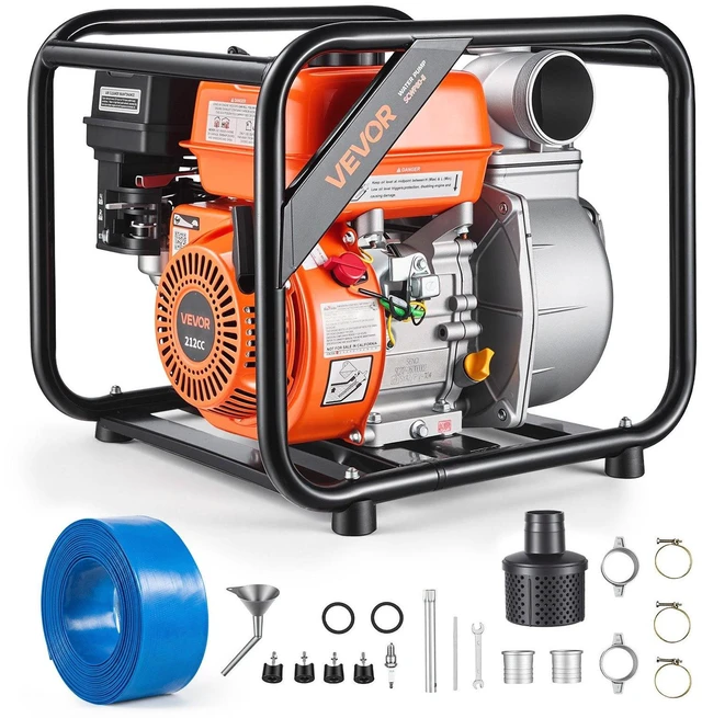 Main image of VEVOR Gas Powered Water Pump, 3 in, 264 GPM 7HP Semi Trash Water Transfer Pump Portable, Gasoline Engine with 25 ft Discharge Hose, Heavy Duty Frame, Cast Iron Impeller, for Irrigation, Ponds, Pools
