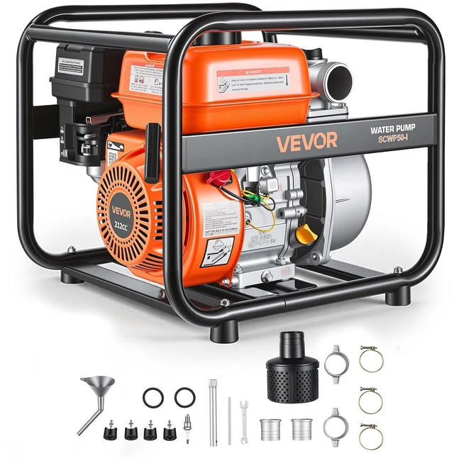 Main image of VEVOR Gas Powered Water Pump, 2 in, 132 GPM 6.5HP Semi Trash Water Transfer Pump Portable, Gasoline Engine with 25 ft Discharge Hose, Heavy Duty Frame, Cast Iron Impeller, for Irrigation, Ponds, Pools