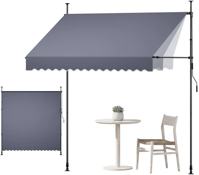 Main image of VEVOR Manual Retractable Awning, 98" Outdoor Retractable Patio Awning Sunshade Shelter, Height Adjustable Patio Door Window Canopy with Manual Crank Handle for Backyard, Garden, Balcony, Dark Gray