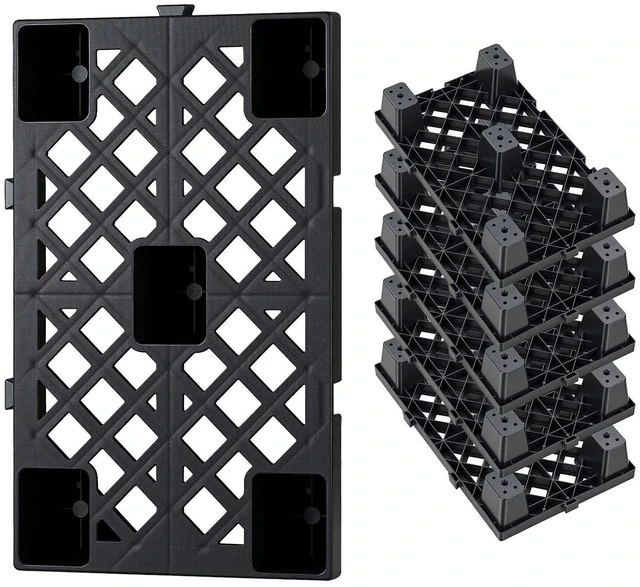 Main image of VEVOR Plastic Pallets, 6 Pcs Plastic Pallets for Basement Storage, Nestable Lightweight Waterproof Storage Pad with Breathable Grid for Indoor Outdoor Supermarket Warehouse, 19.7" x 12" x 3.9", Black