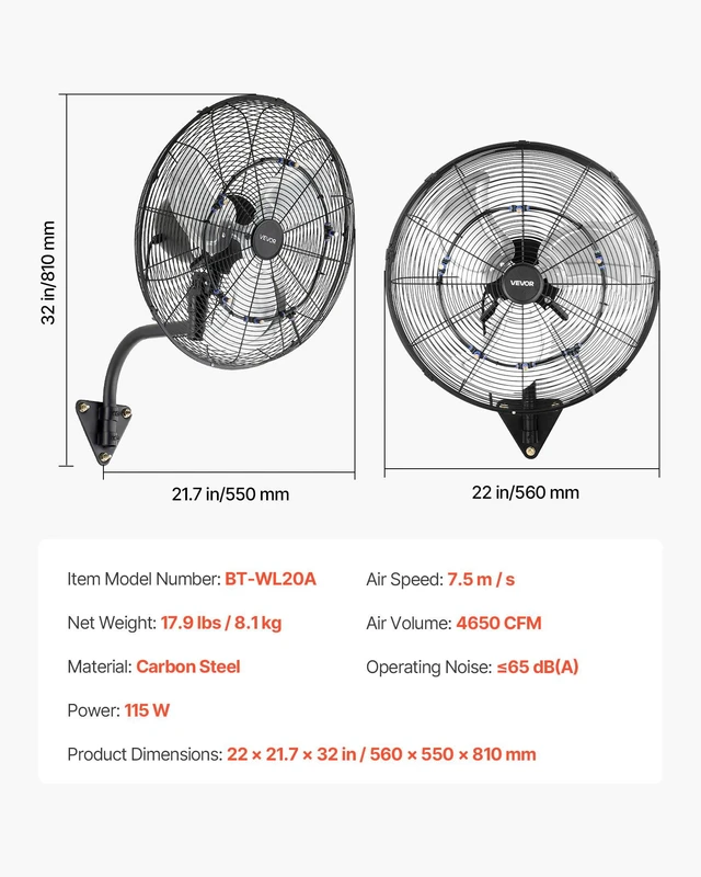 Alt view image 7 of 8 - VEVOR Wall Mount Fan, 20 in Wall Mounted Hanging Fan with Oscillating & Mist, Remote, IP44-rated, 3-Speed, 18h Timer, Temperature Control, Powerful for Industry, Commercial, Garage, Workshop, Gym