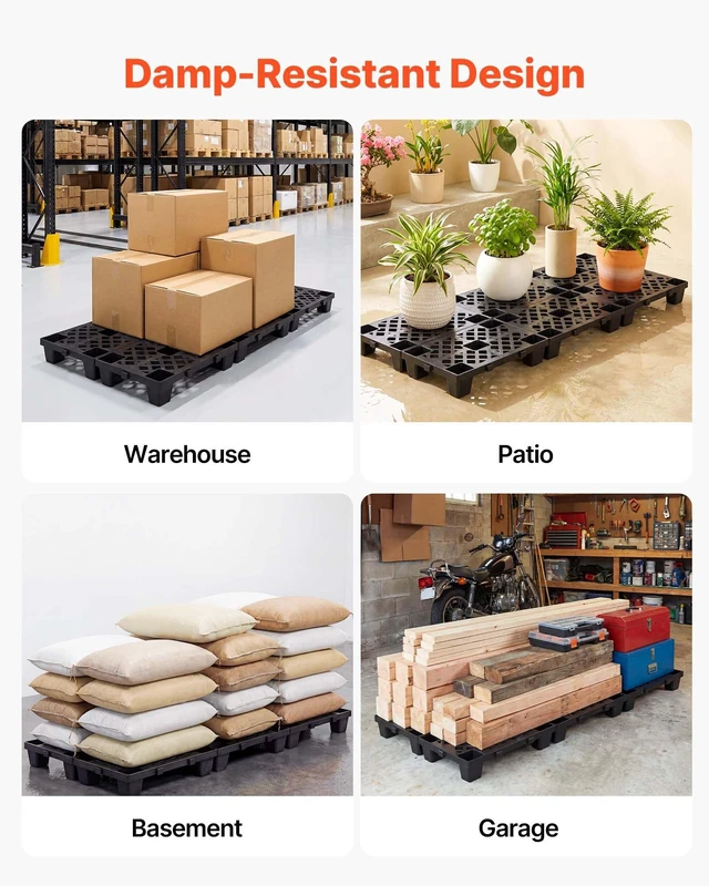 Alt view image 6 of 8 - VEVOR Plastic Pallets, 6 Pcs Plastic Pallets for Basement Storage, Nestable Lightweight Waterproof Storage Pad with Breathable Grid for Indoor Outdoor Supermarket Warehouse, 19.7" x 12" x 3.9", Black