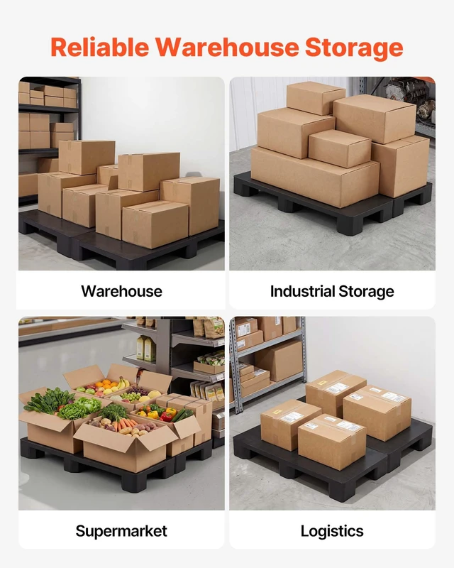 Alt view image 6 of 8 - VEVOR Plastic Pallets, 2 Pcs Plastic Pallets for Basement Storage, Lightweight Waterproof Floor Storage Pad for Indoor Outdoor Supermarket Warehouse, Support up to 2205 lbs, 39.4"x19.7"x5.4", Black